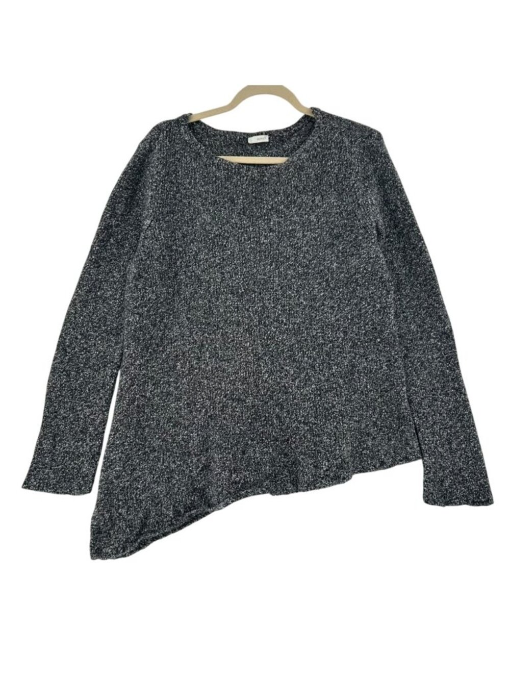Pure Jill Sweater Women’s Medium Marled Gray Knit Asymmetrical Hem Wool Blend